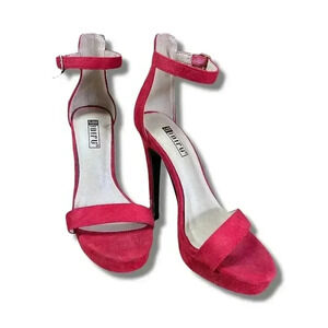 IDIFU IN5Janice Strappy Stiletto Heeled Sandals Red Faux Suede Women's Size 5